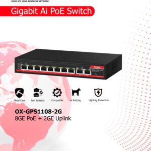 OXION OX-GPS1108-2G 8Port Gigabit Ai PoE Switch+2G Uplink with 250M Long Range (120W) Best price in Dubai, UAE and Africa