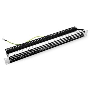 Cat6 Feed-Through Shielded Patch Panel with Back Bar, 1U 24-Port, Compatible with Cat5e, Cat6, Cat6a, Loaded with Keystones Price in Dubai UAE