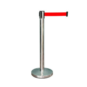 Crowd Control Barrier with Red Belt | Heavy-Duty Stainless Steel Barrier