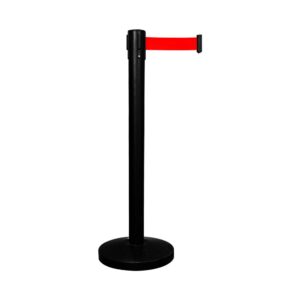 Iron Black Powder Coated Queue Barrier with 2 Meter Nylon Red Belt
