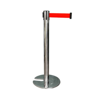 Stainless Steel Queue Barrier with 2 Meter Red Belt and U Shaped Base