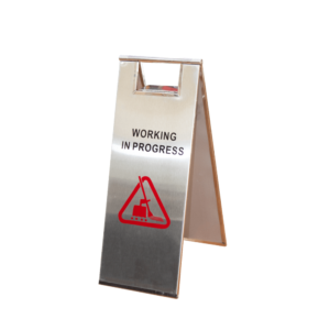 Foldable Stainless Steel Work in Progress Warning Floor Sign for Indoor and Outdoor Applications