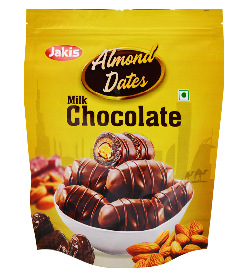 Jakis Premium Quality Almond Date Milk Chocolate, Covered with MilkChocolate,300 grams