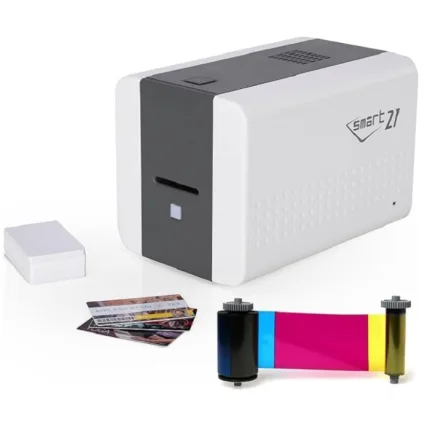 IDP SMART-21S ID Card Simplex Printer Kit with PC Only Software, 100 Print YMCKO Color Ribbon, and 100 PVC Plastic Cards - 653311K