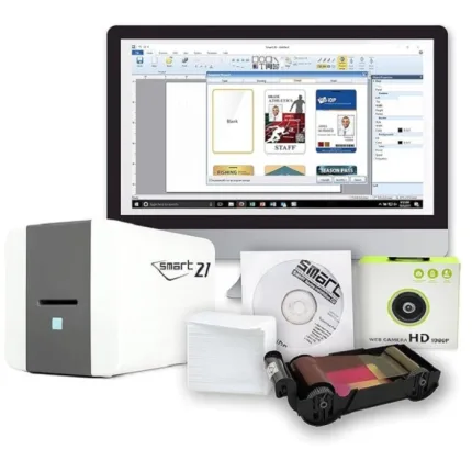 IDP SMART-21S ID Card Simplex Printer Bundle with PC Only Software, USB Camera, 100 Print YMCKO Color Ribbon, and 100 PVC Cards - 653311B