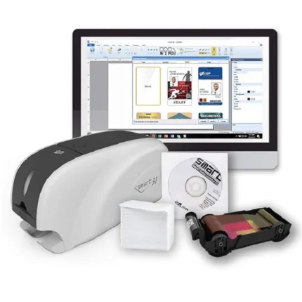 IDP SMART-31S ID Card Simplex Printer Kit with PC Only Software, 250 Print YMCKO Color Ribbon, and 100 PVC Plastic Cards - 651527K