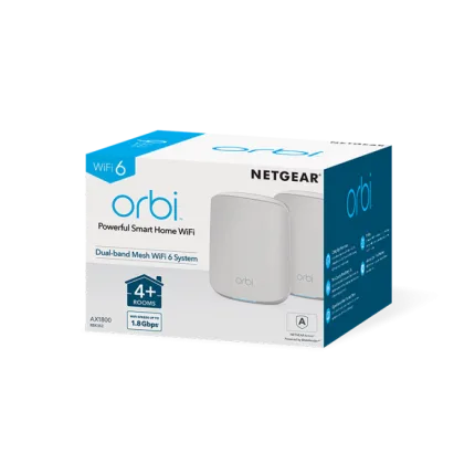 NETGEAR (RBK352-100EUS) Orbi Dual-Band WiFi 6 Mesh System, 1.8Gbps, Router + 1 Satellite